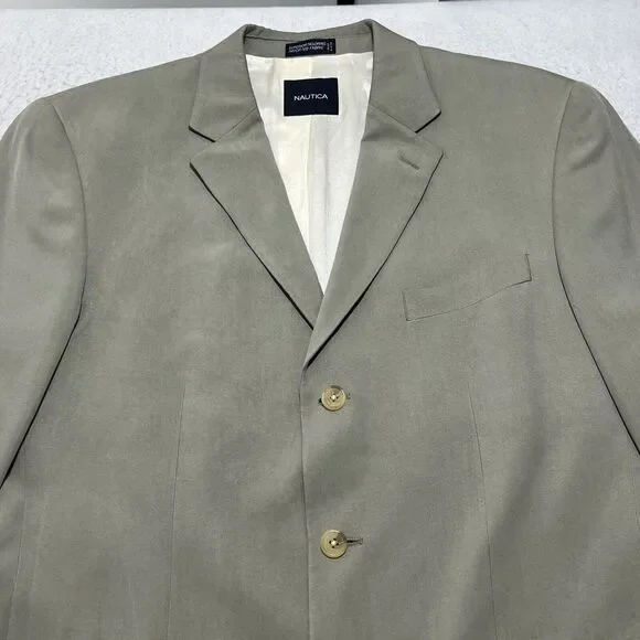 Nautica Men's 42 Regular 100% Silk Sage Green/Gray Suit Jacket Sport Coat 42R - Picture 2 of 15
